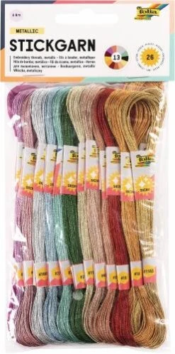 Stickgarn, 26 Strängchen á 8 M, 13 Farben Metallic