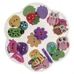 Holz-Motivknöpfe, 33 Stück Bunt Sortiert