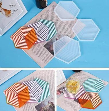 Silikonform Untersetzer Sechseck, Streifen Halb – Bild 3